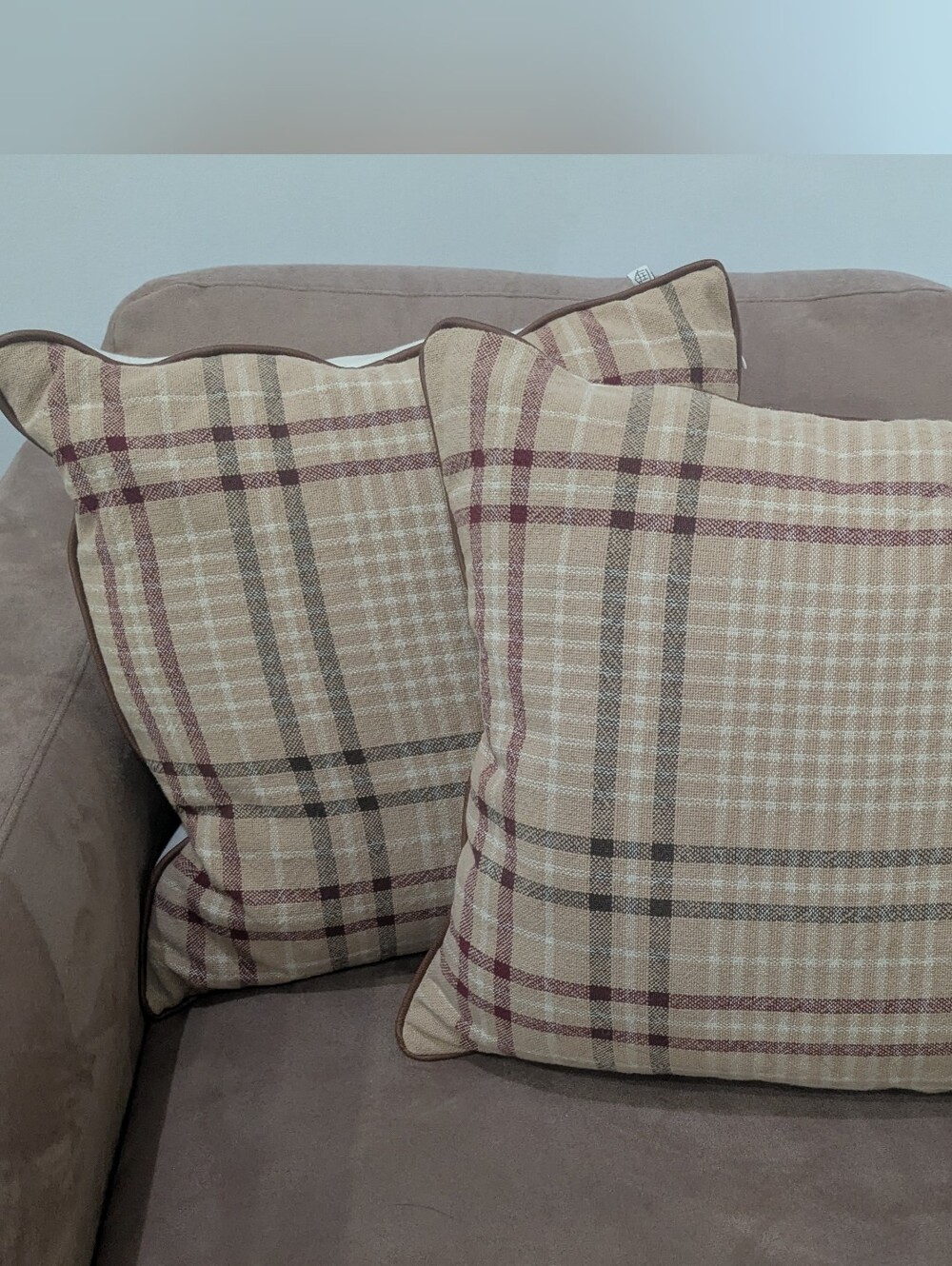 2 Hearth & Hand Plaid Accent Throw Pillow Pair - Neutral Beige and Brown
